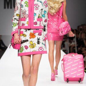 Moschino Couture Paper Doll White Pink Barbie JACKET Mini Skirt SET USA 4 6